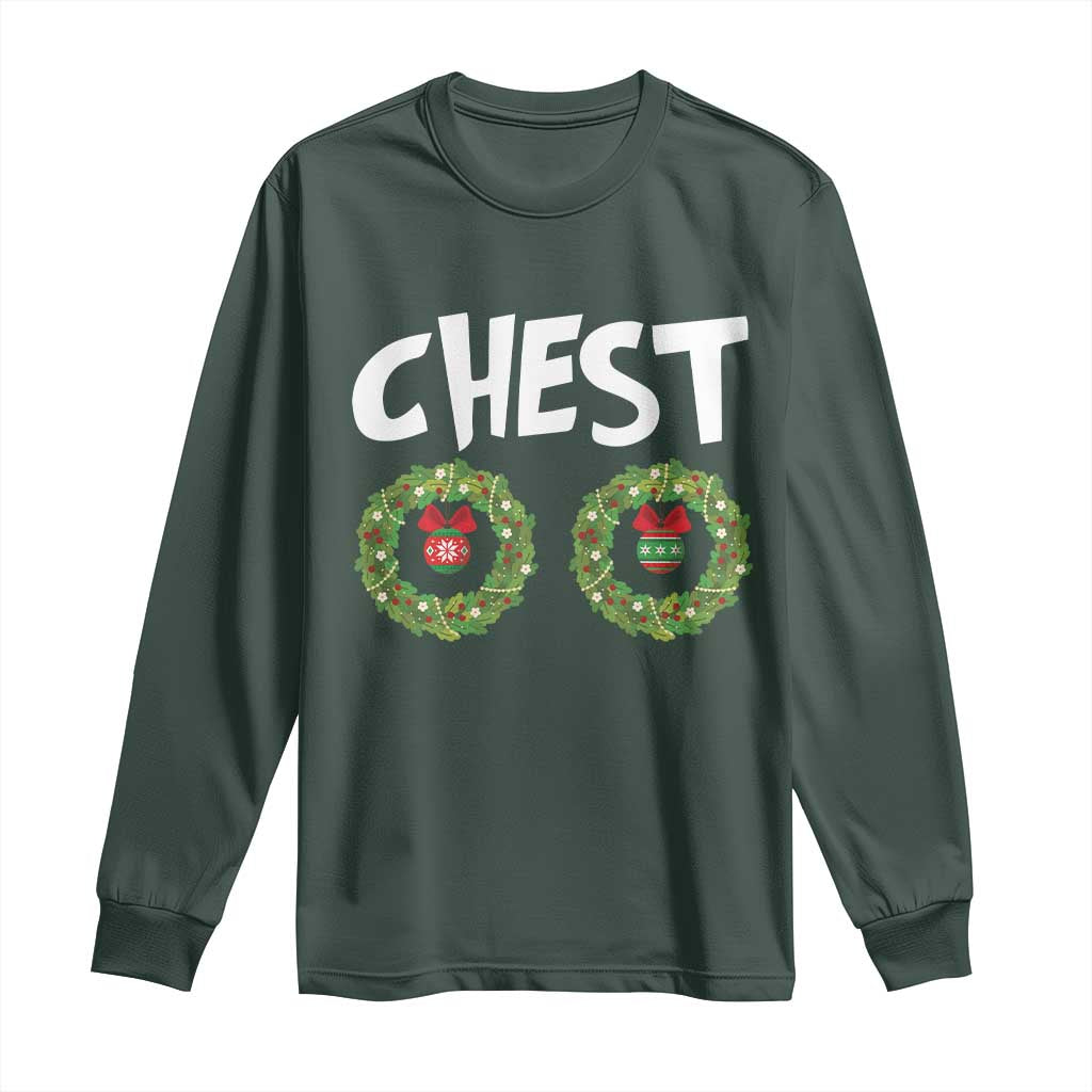 Funny Christmas Couple Long Sleeve Shirt Chest Nuts Bauble Xmas Wreath