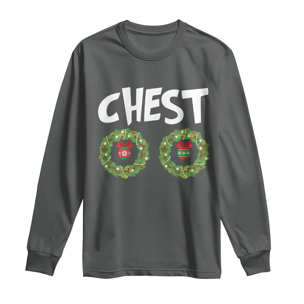 Funny Christmas Couple Long Sleeve Shirt Chest Nuts Bauble Xmas Wreath