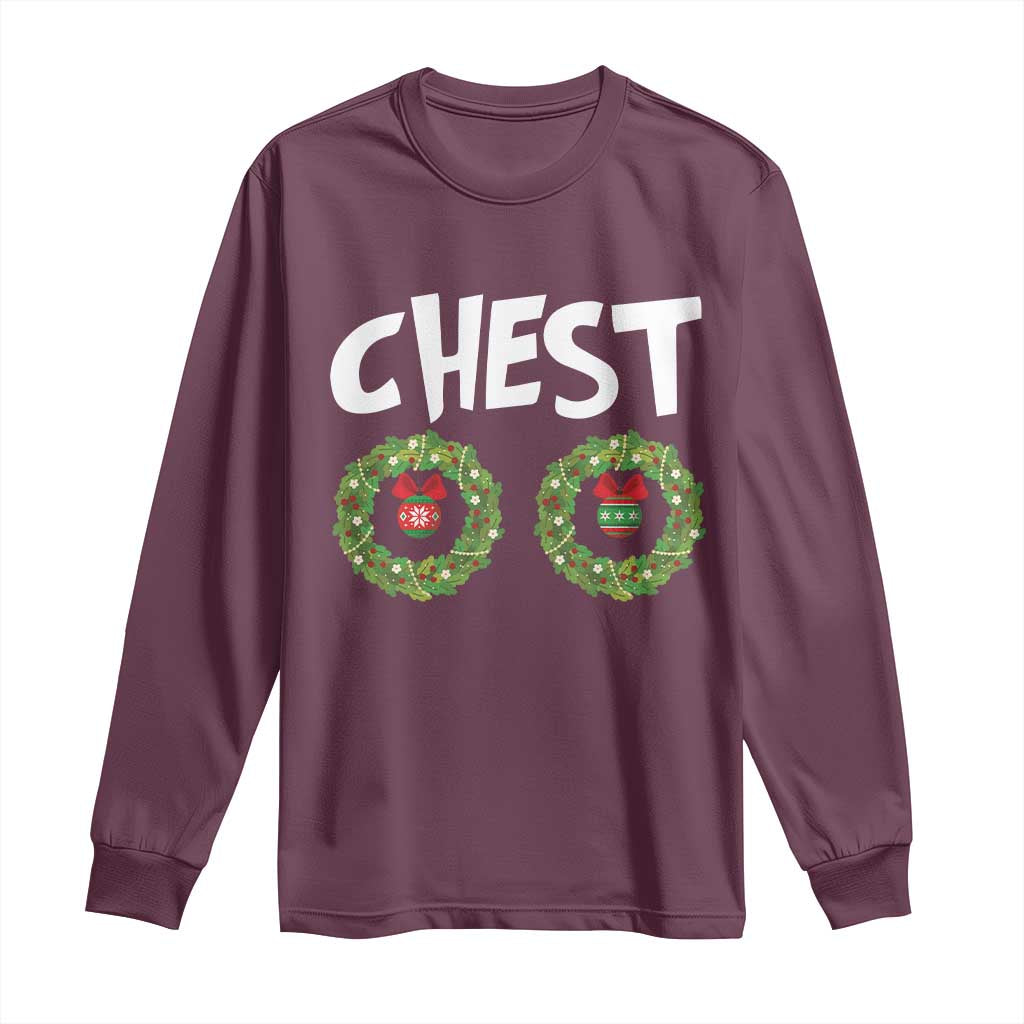 Funny Christmas Couple Long Sleeve Shirt Chest Nuts Bauble Xmas Wreath