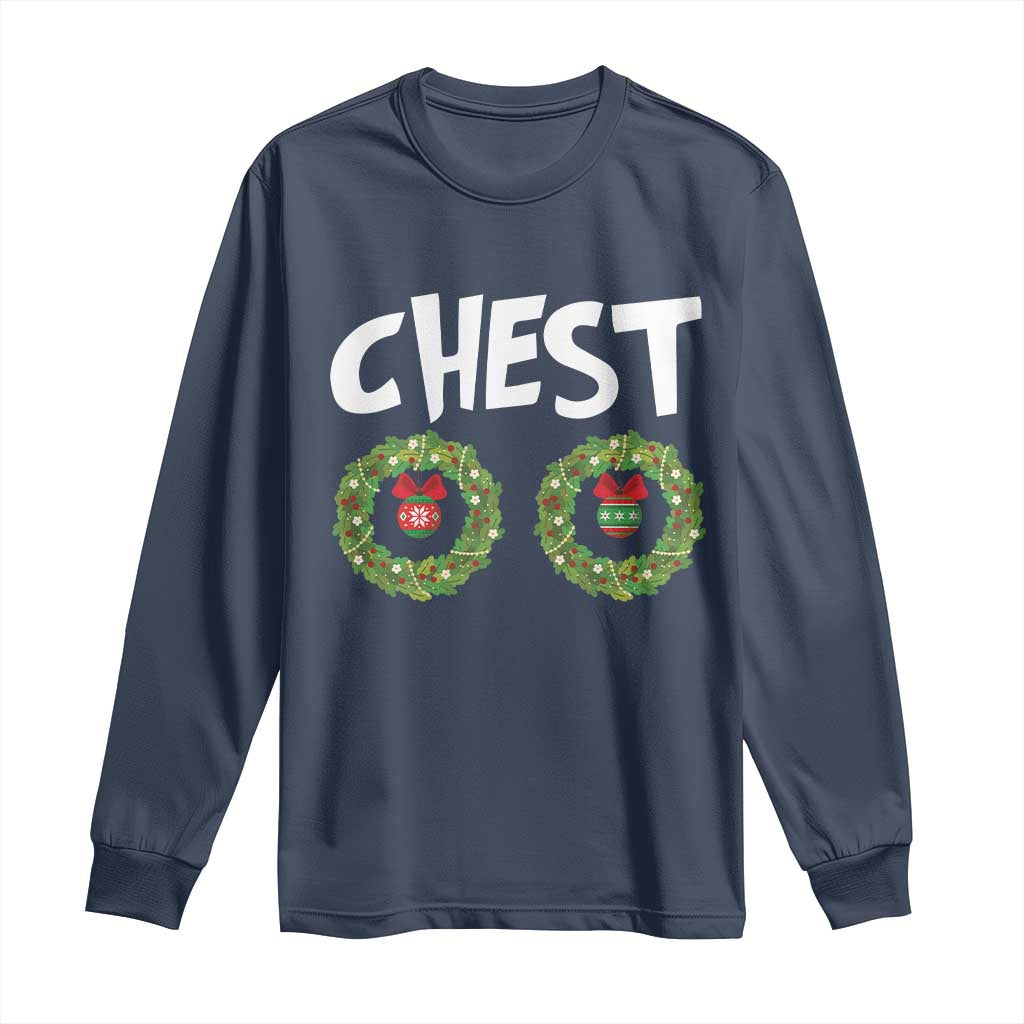 Funny Christmas Couple Long Sleeve Shirt Chest Nuts Bauble Xmas Wreath