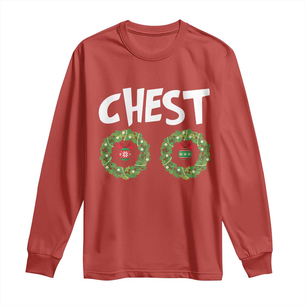 Funny Christmas Couple Long Sleeve Shirt Chest Nuts Bauble Xmas Wreath
