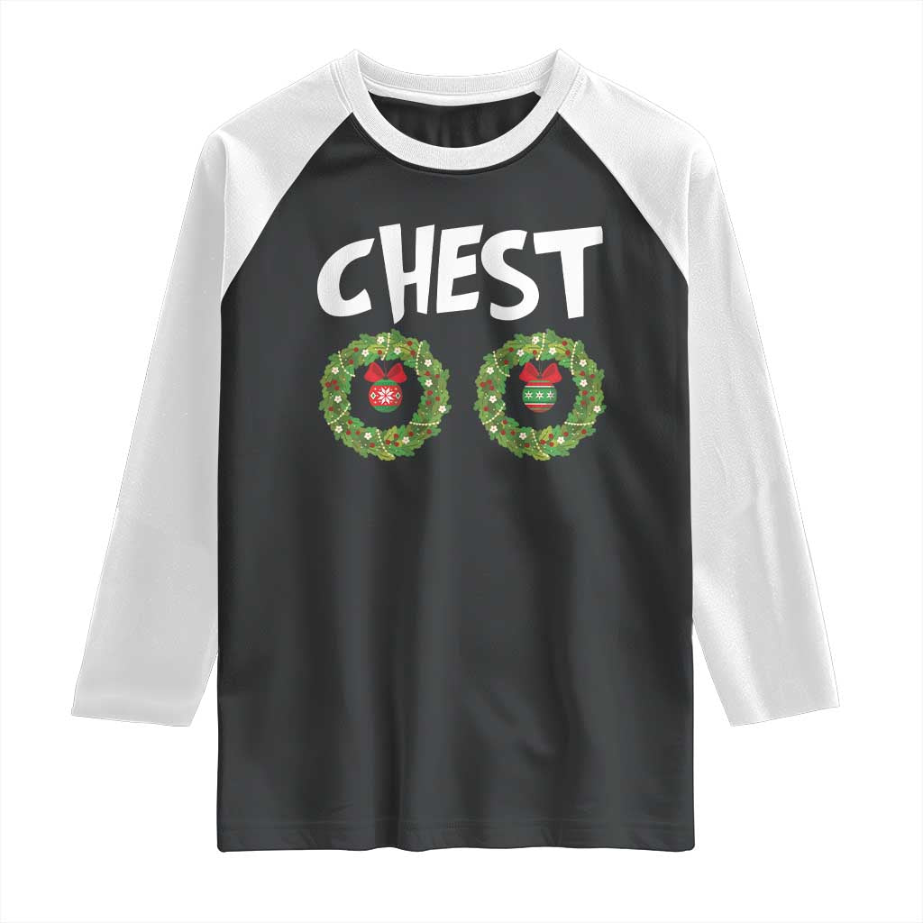 Funny Christmas Couple Raglan Shirt Chest Nuts Bauble Xmas Wreath - Wonder Print Shop