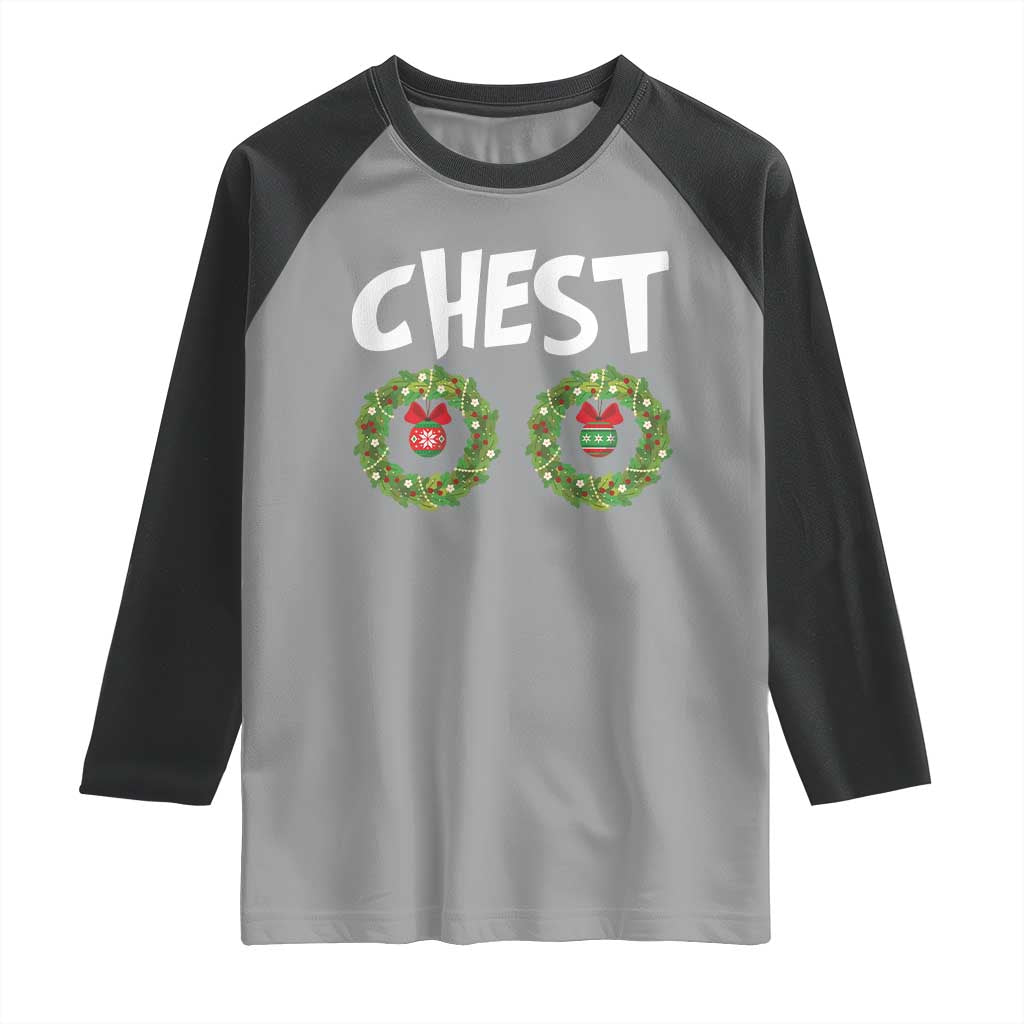 Funny Christmas Couple Raglan Shirt Chest Nuts Bauble Xmas Wreath - Wonder Print Shop