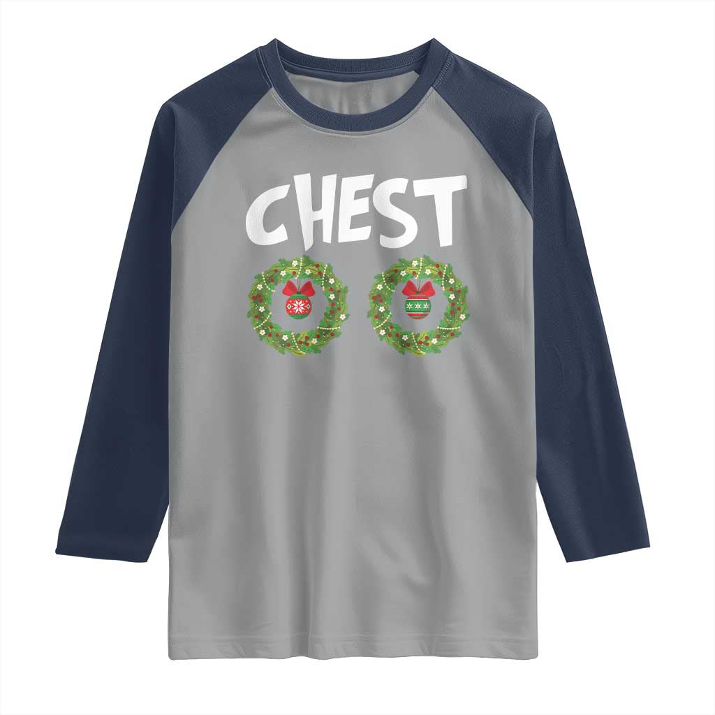 Funny Christmas Couple Raglan Shirt Chest Nuts Bauble Xmas Wreath - Wonder Print Shop