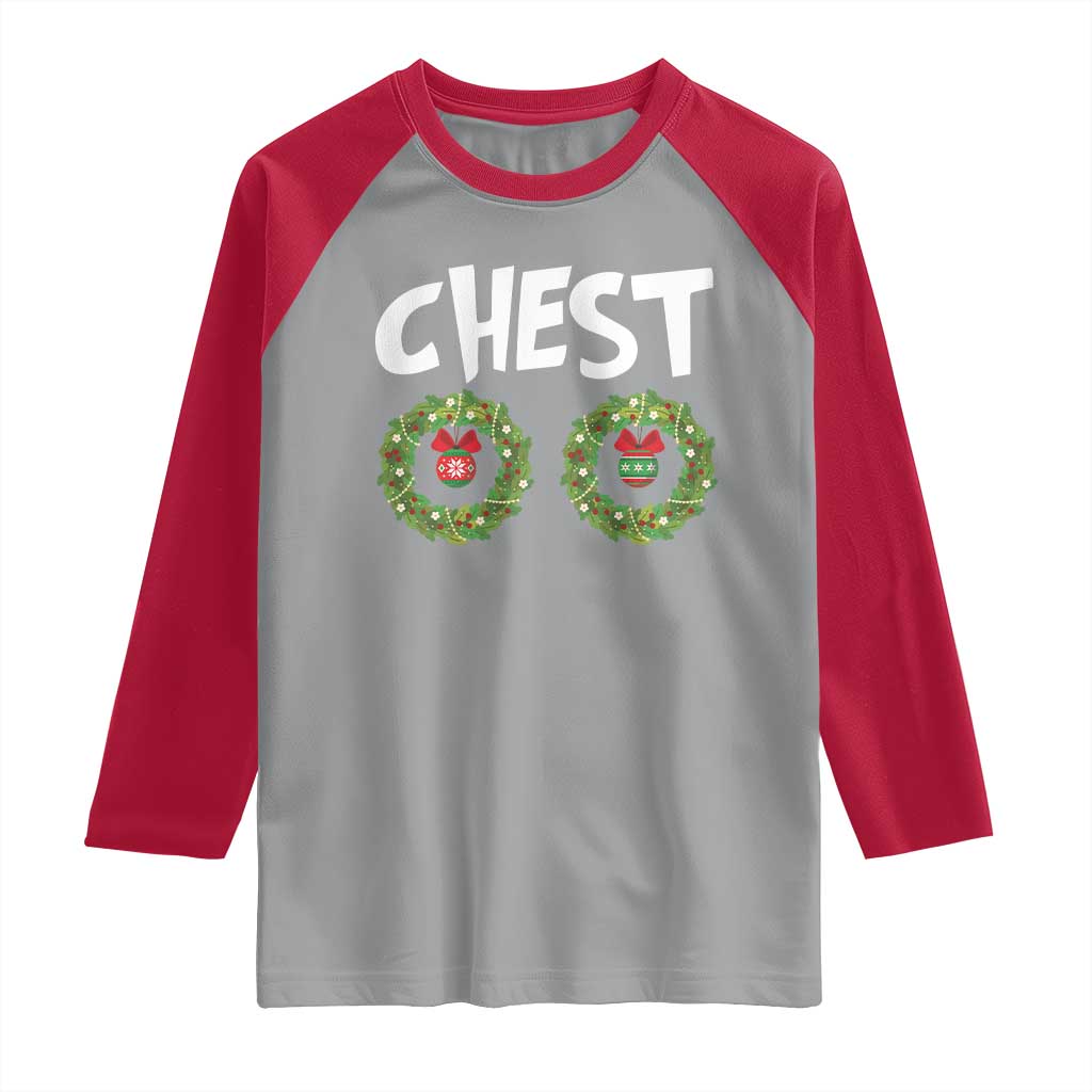 Funny Christmas Couple Raglan Shirt Chest Nuts Bauble Xmas Wreath - Wonder Print Shop