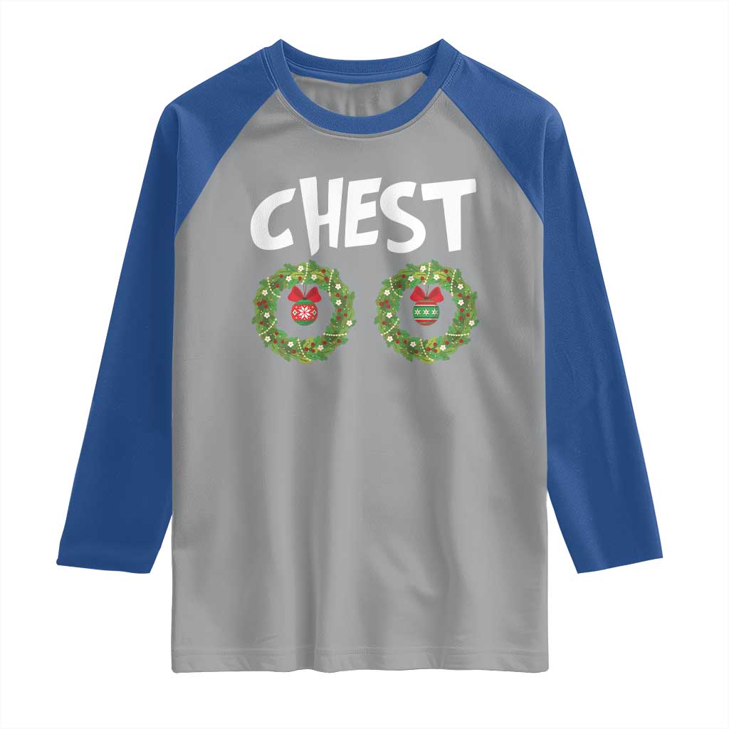 Funny Christmas Couple Raglan Shirt Chest Nuts Bauble Xmas Wreath - Wonder Print Shop