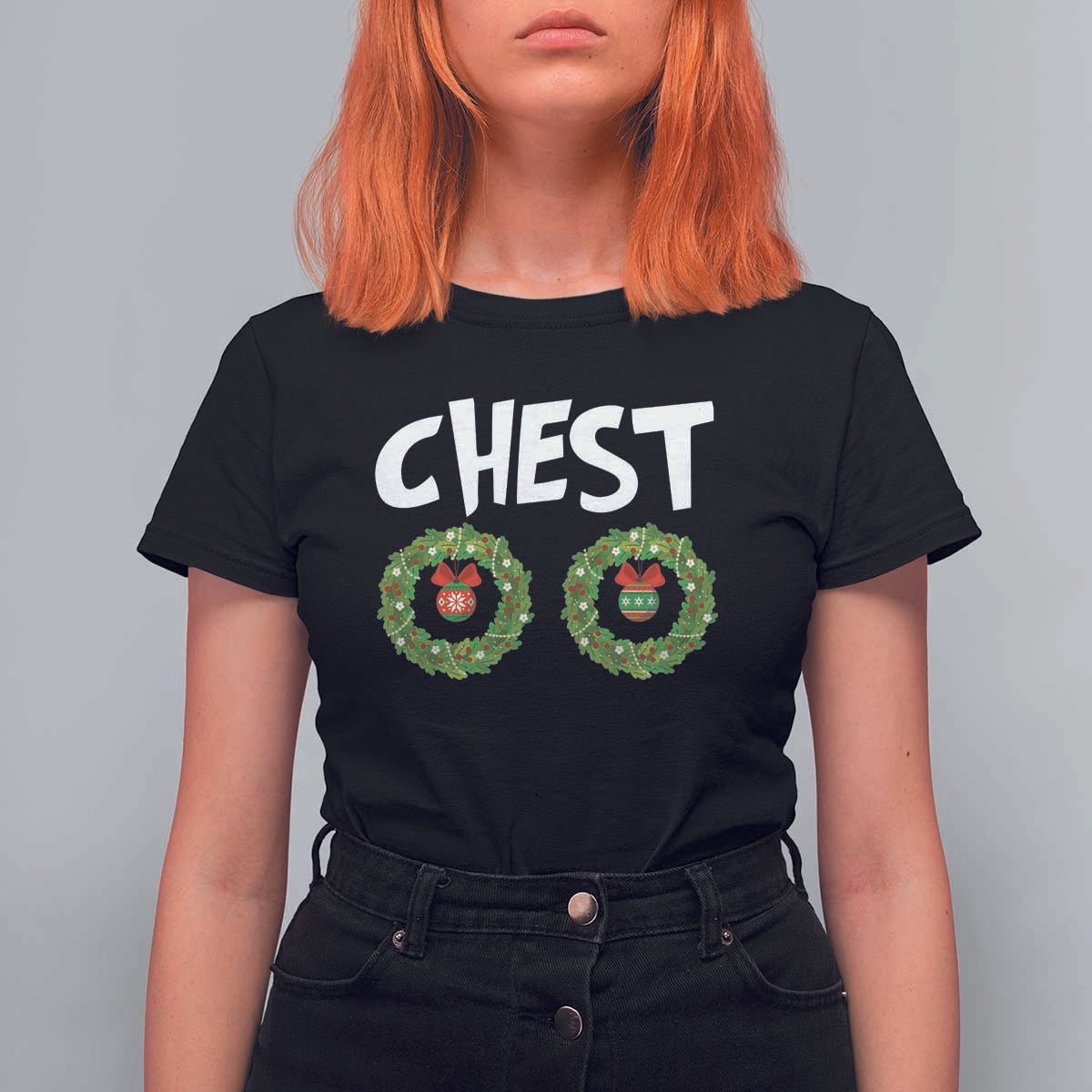 Funny Christmas Couple T Shirt For Women Chest Nuts Bauble Xmas Wreath - Wonder Print Shop