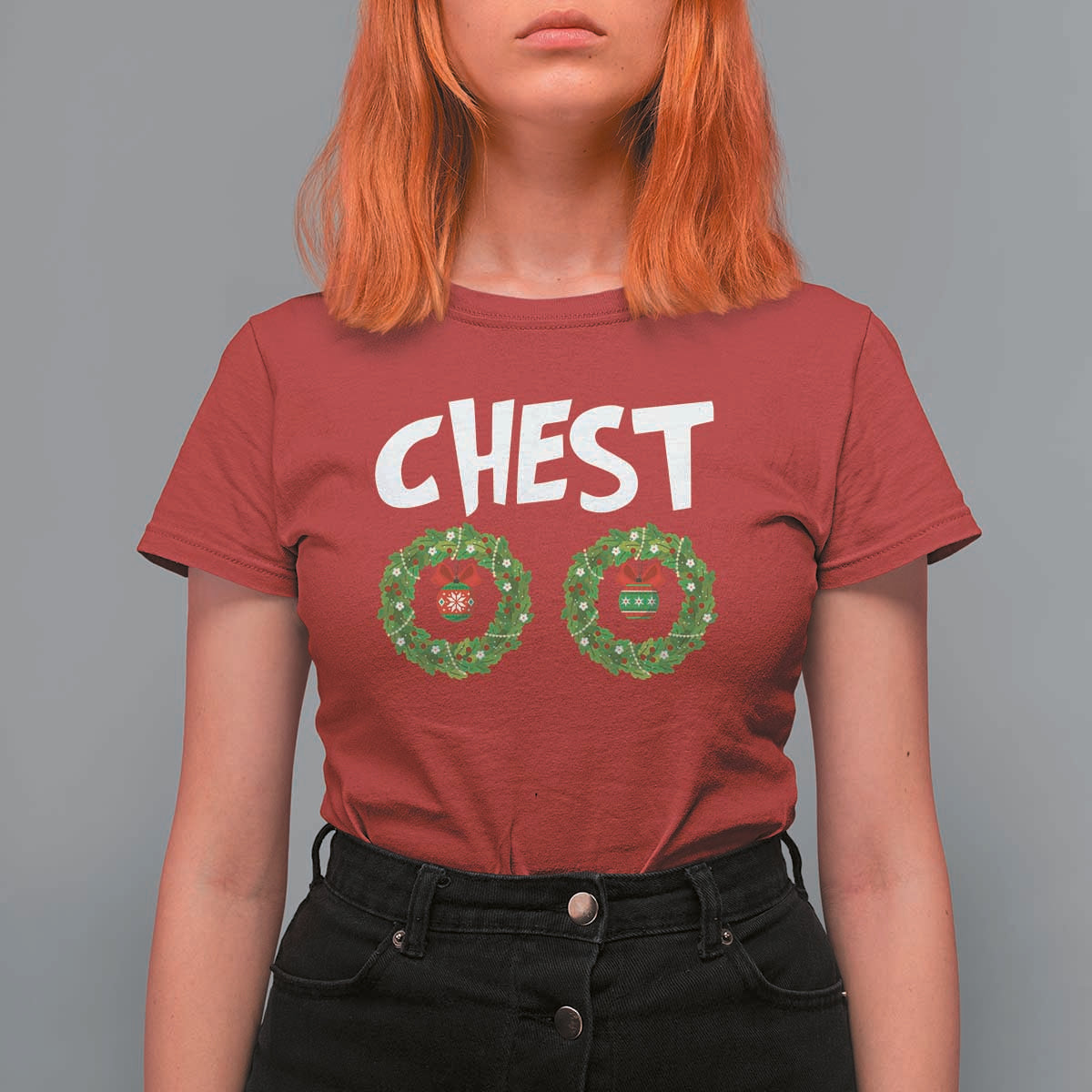 Funny Christmas Couple T Shirt For Women Chest Nuts Bauble Xmas Wreath - Wonder Print Shop