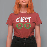 Funny Christmas Couple T Shirt For Women Chest Nuts Bauble Xmas Wreath - Wonder Print Shop