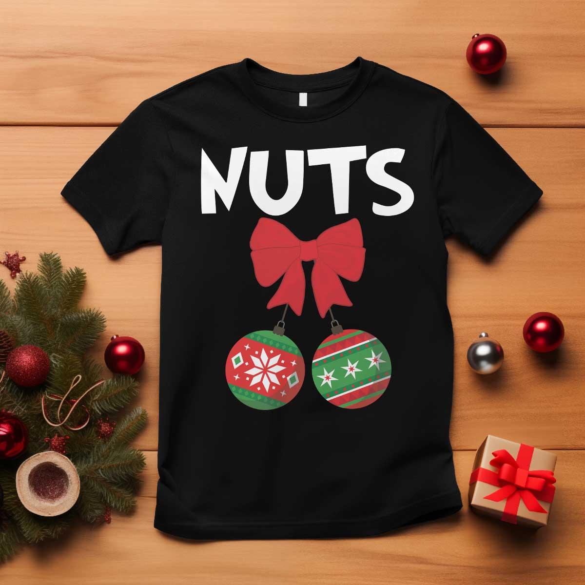 Funny Christmas Couple T Shirt Chest Nuts Baubles - Wonder Print Shop
