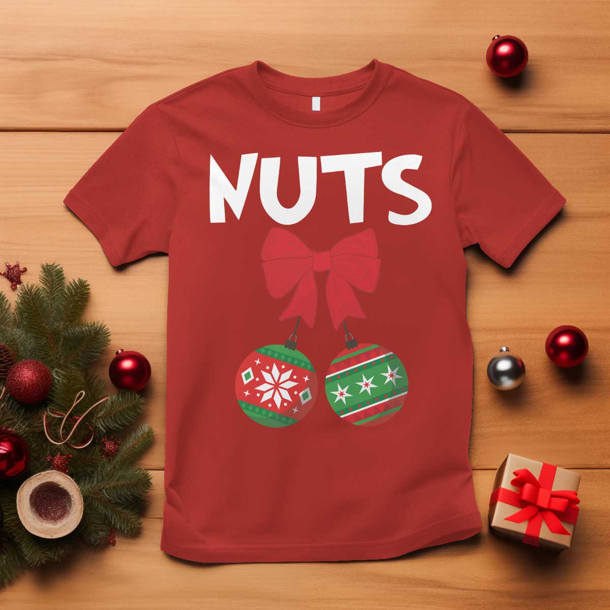 Funny Christmas Couple T Shirt Chest Nuts Baubles - Wonder Print Shop