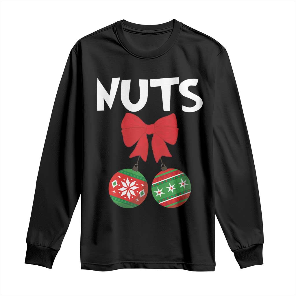 Funny Christmas Couple Long Sleeve Shirt Chest Nuts Baubles