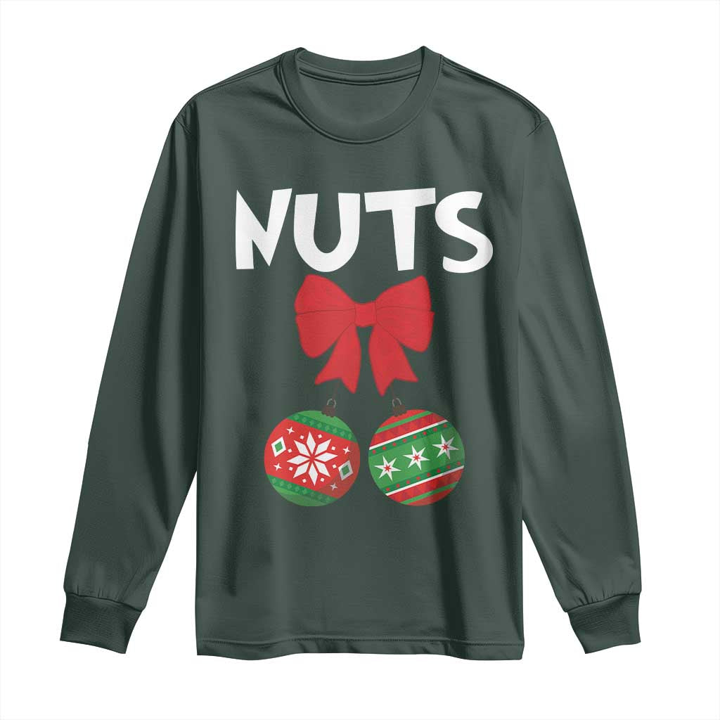 Funny Christmas Couple Long Sleeve Shirt Chest Nuts Baubles