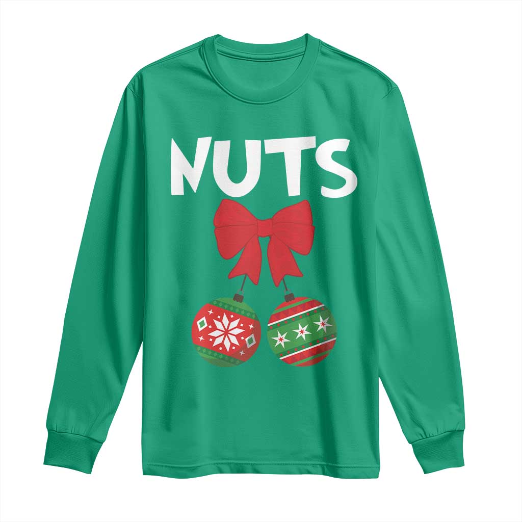 Funny Christmas Couple Long Sleeve Shirt Chest Nuts Baubles