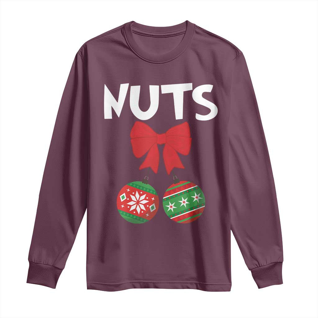Funny Christmas Couple Long Sleeve Shirt Chest Nuts Baubles