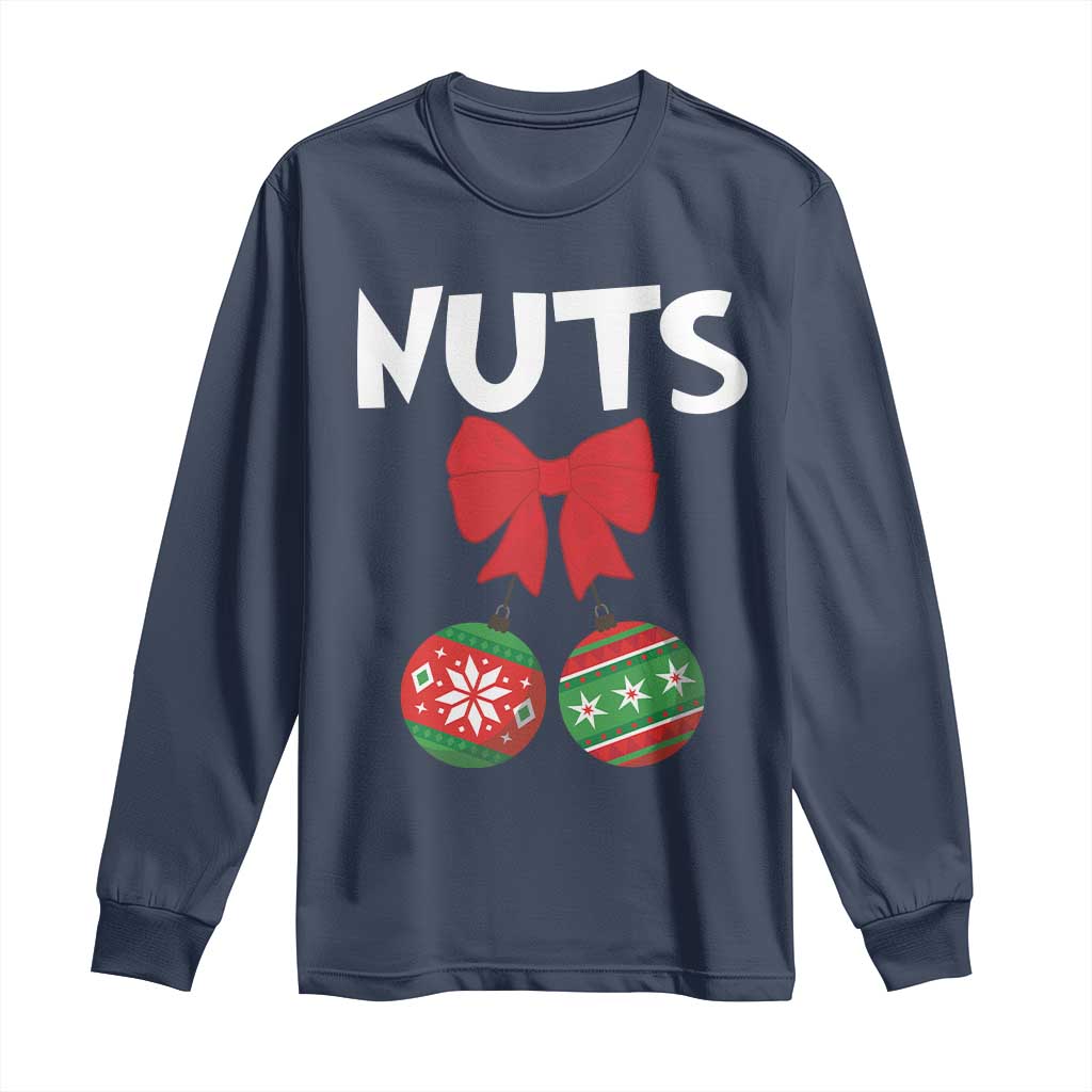 Funny Christmas Couple Long Sleeve Shirt Chest Nuts Baubles