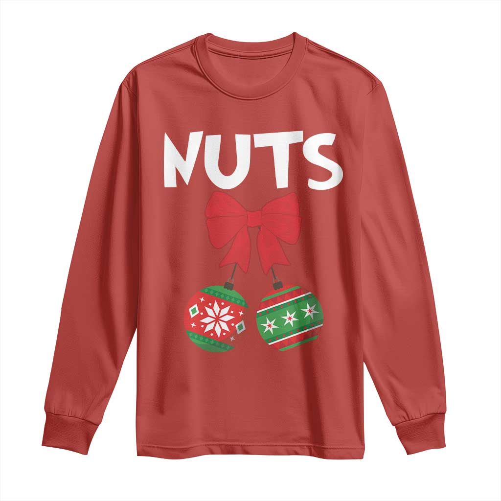 Funny Christmas Couple Long Sleeve Shirt Chest Nuts Baubles