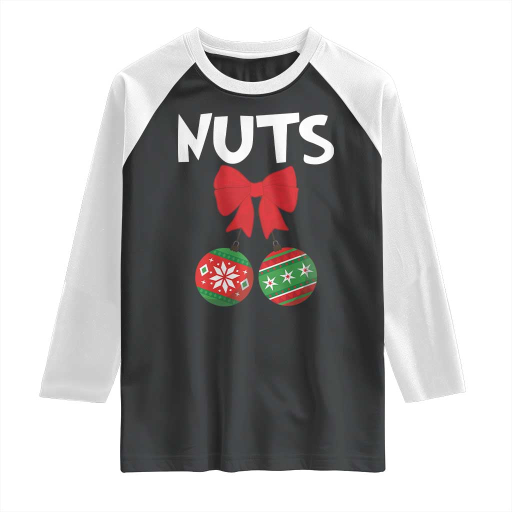 Funny Christmas Couple Raglan Shirt Chest Nuts Baubles - Wonder Print Shop
