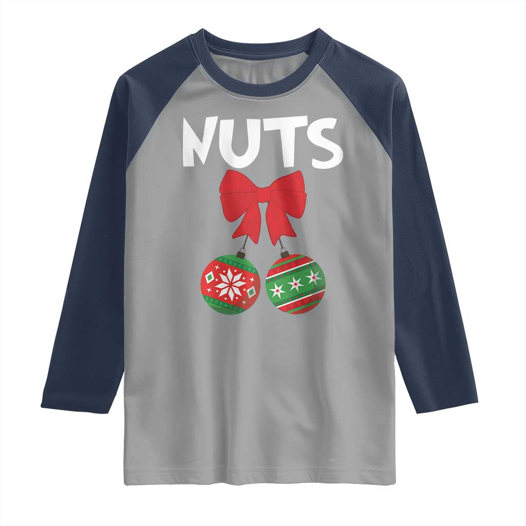 Funny Christmas Couple Raglan Shirt Chest Nuts Baubles - Wonder Print Shop