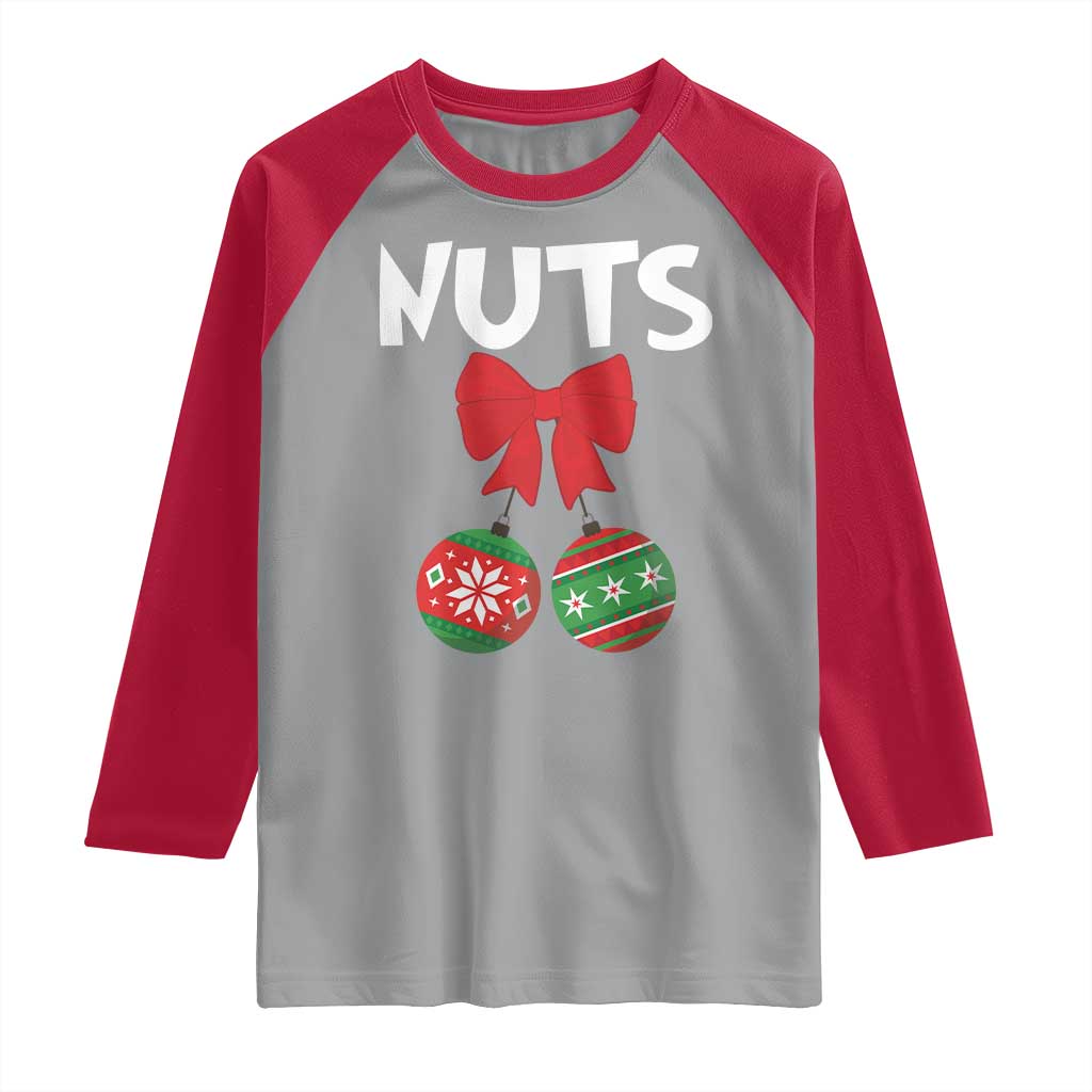 Funny Christmas Couple Raglan Shirt Chest Nuts Baubles - Wonder Print Shop
