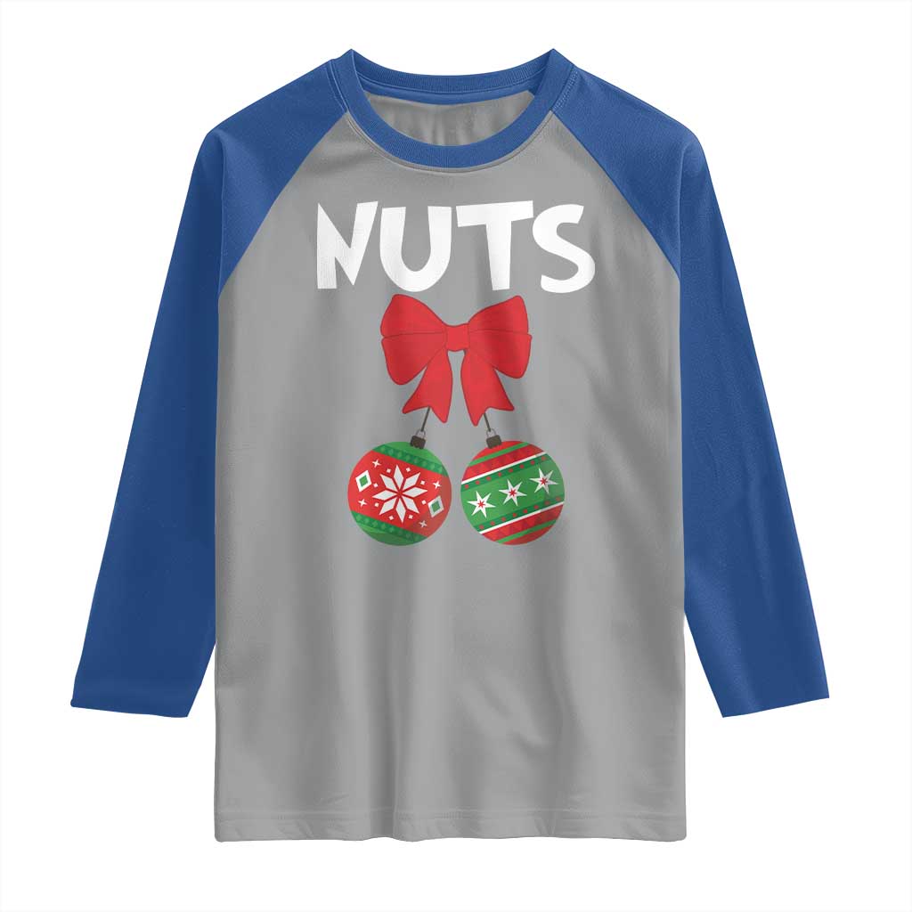Funny Christmas Couple Raglan Shirt Chest Nuts Baubles - Wonder Print Shop