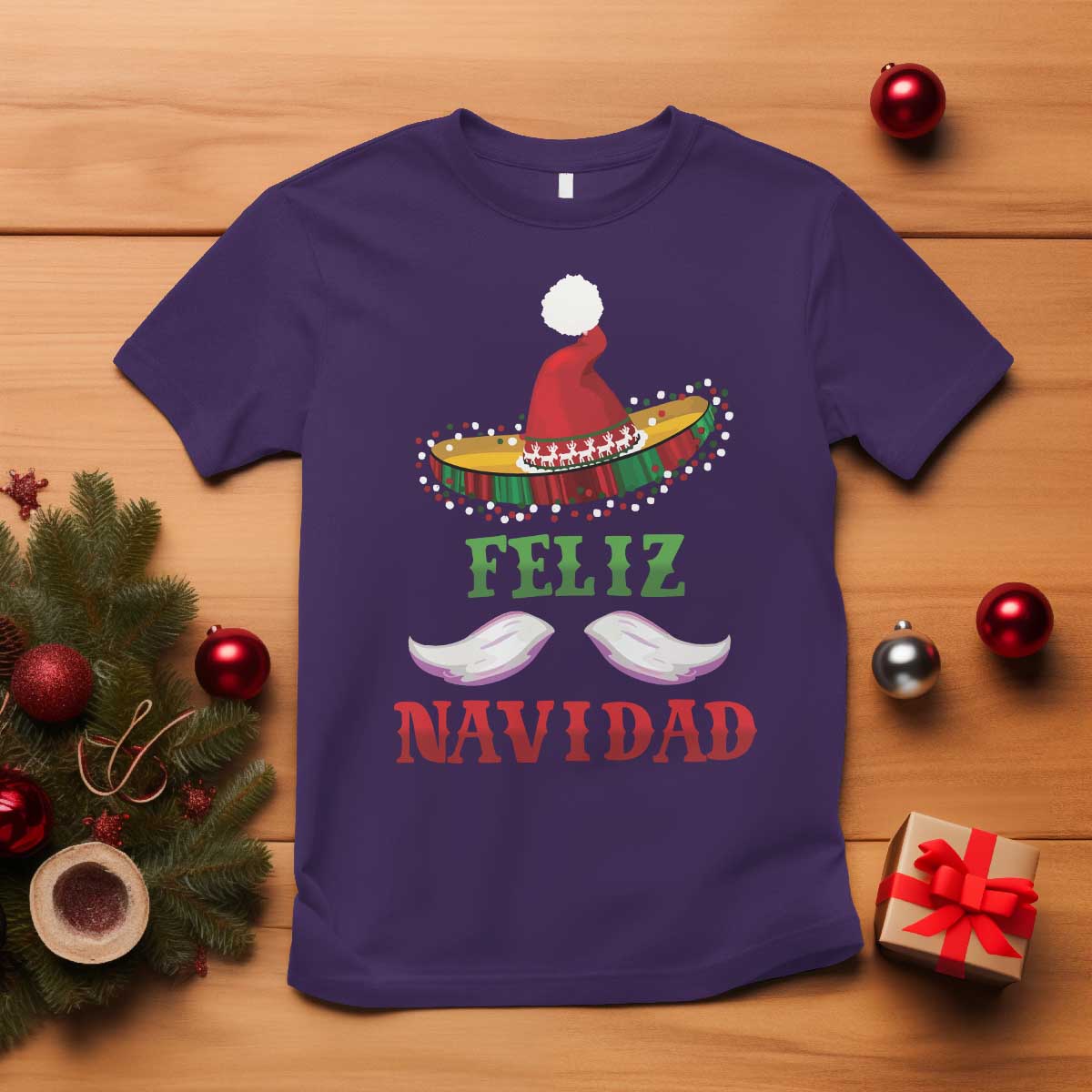 Funny Christmas In Mexico T Shirt Feliz Navidad Sombrero Santa Hat - Wonder Print Shop