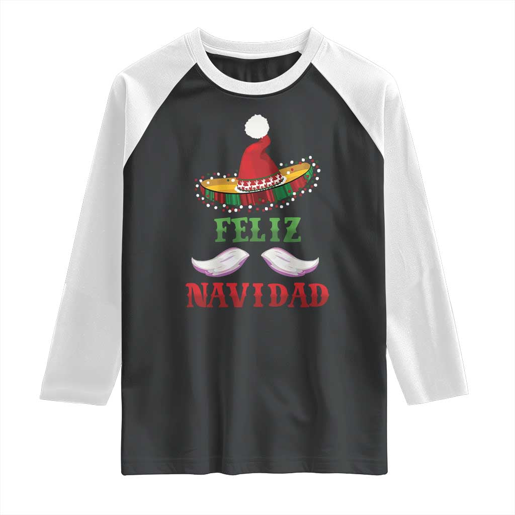 Funny Christmas In Mexico Raglan Shirt Feliz Navidad Sombrero Santa Hat - Wonder Print Shop