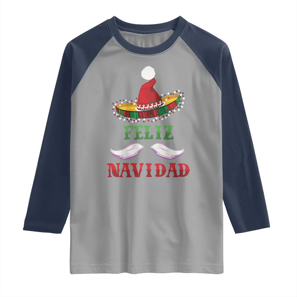 Funny Christmas In Mexico Raglan Shirt Feliz Navidad Sombrero Santa Hat - Wonder Print Shop
