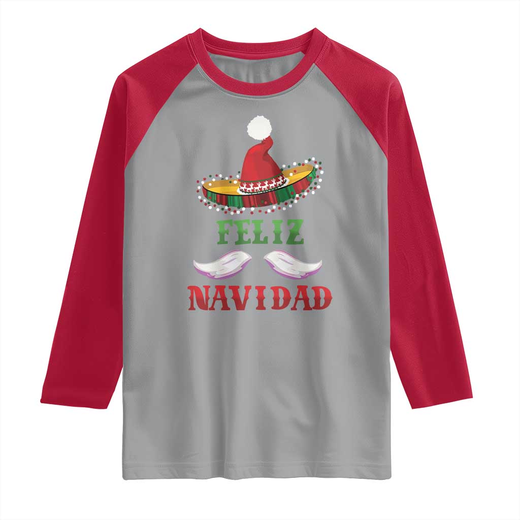 Funny Christmas In Mexico Raglan Shirt Feliz Navidad Sombrero Santa Hat - Wonder Print Shop
