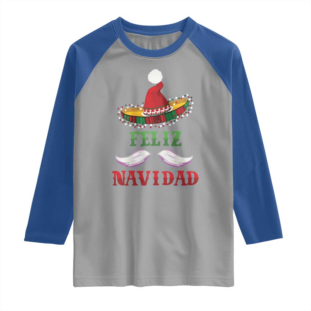 Funny Christmas In Mexico Raglan Shirt Feliz Navidad Sombrero Santa Hat - Wonder Print Shop