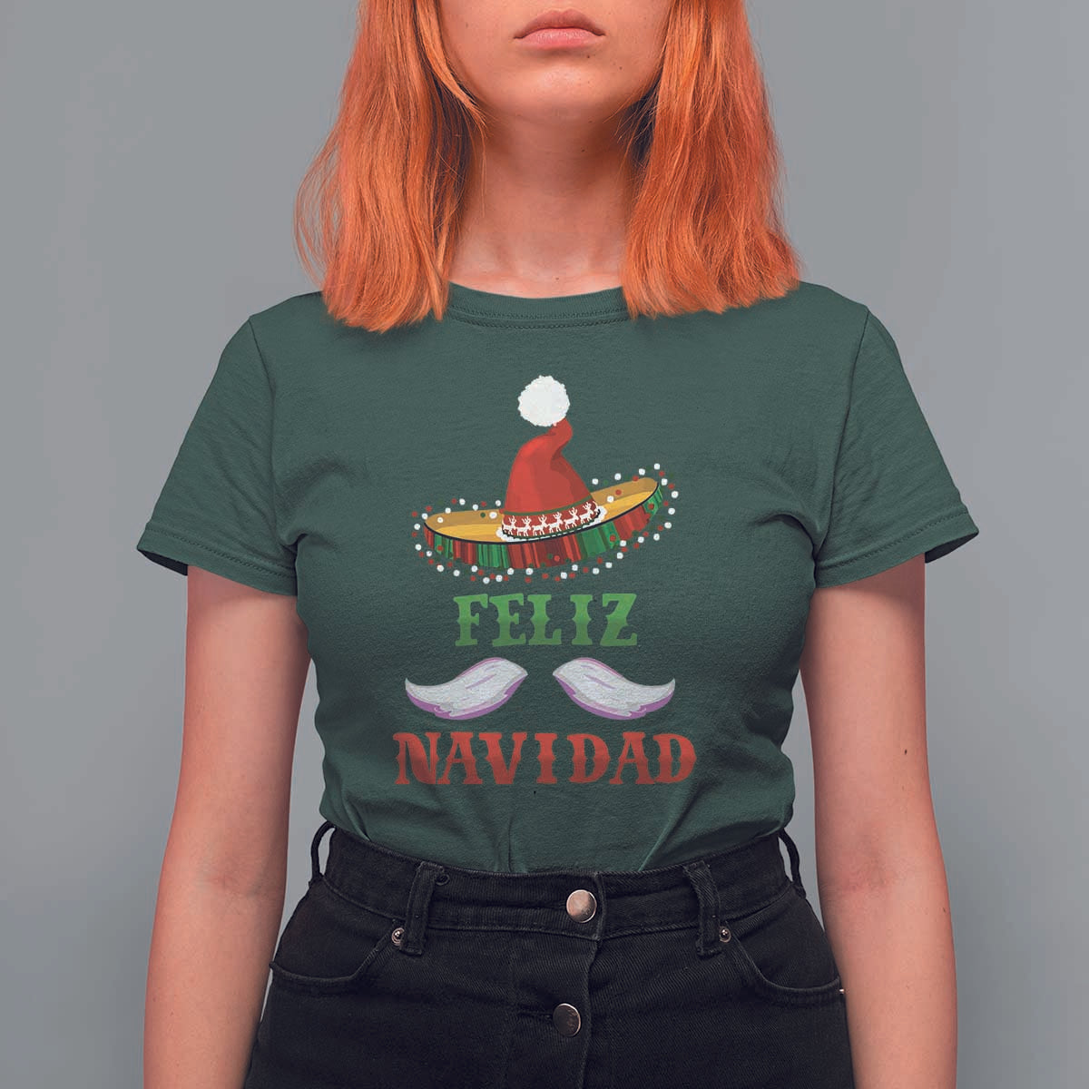 Funny Christmas In Mexico T Shirt For Women Feliz Navidad Sombrero Santa Hat - Wonder Print Shop