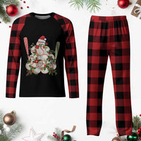 Funny Xmas Baseball Plaid Pajama Set Santa Sports Balls Snow Xmas Tree - Wonder Print Shop