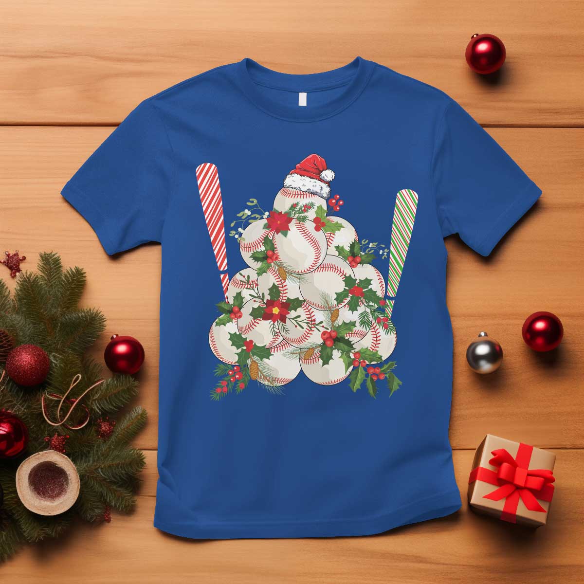Funny Christmas Baseball T Shirt Santa Sports Balls Snow Xmas Tree - Wonder Print Shop