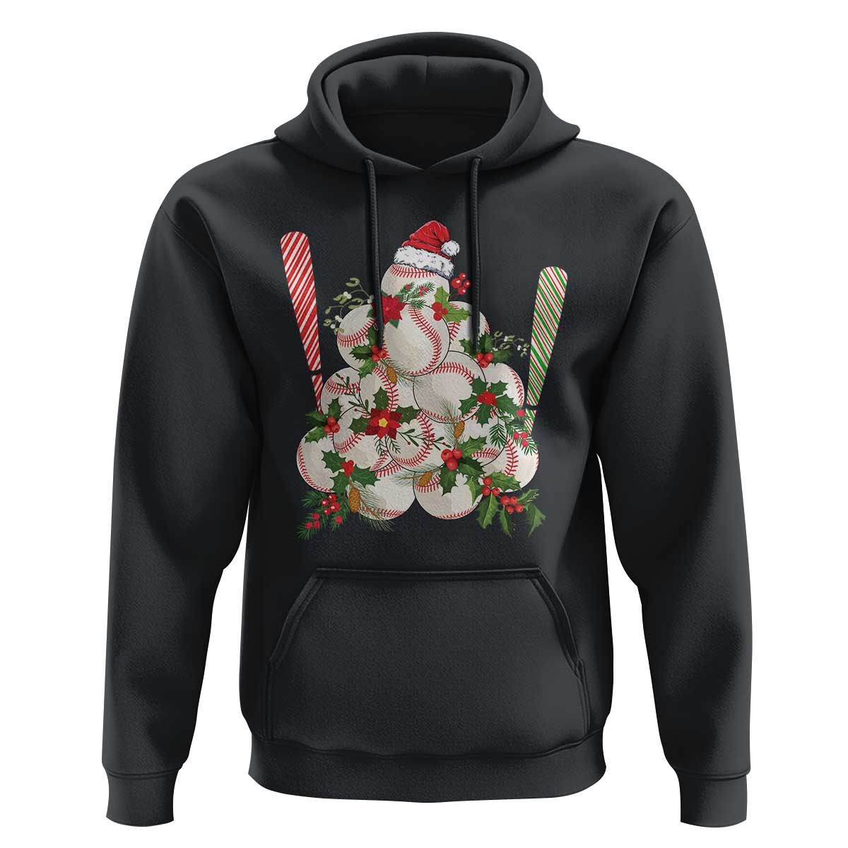 Funny Christmas Baseball Hoodie Santa Sports Balls Snow Xmas Tree
