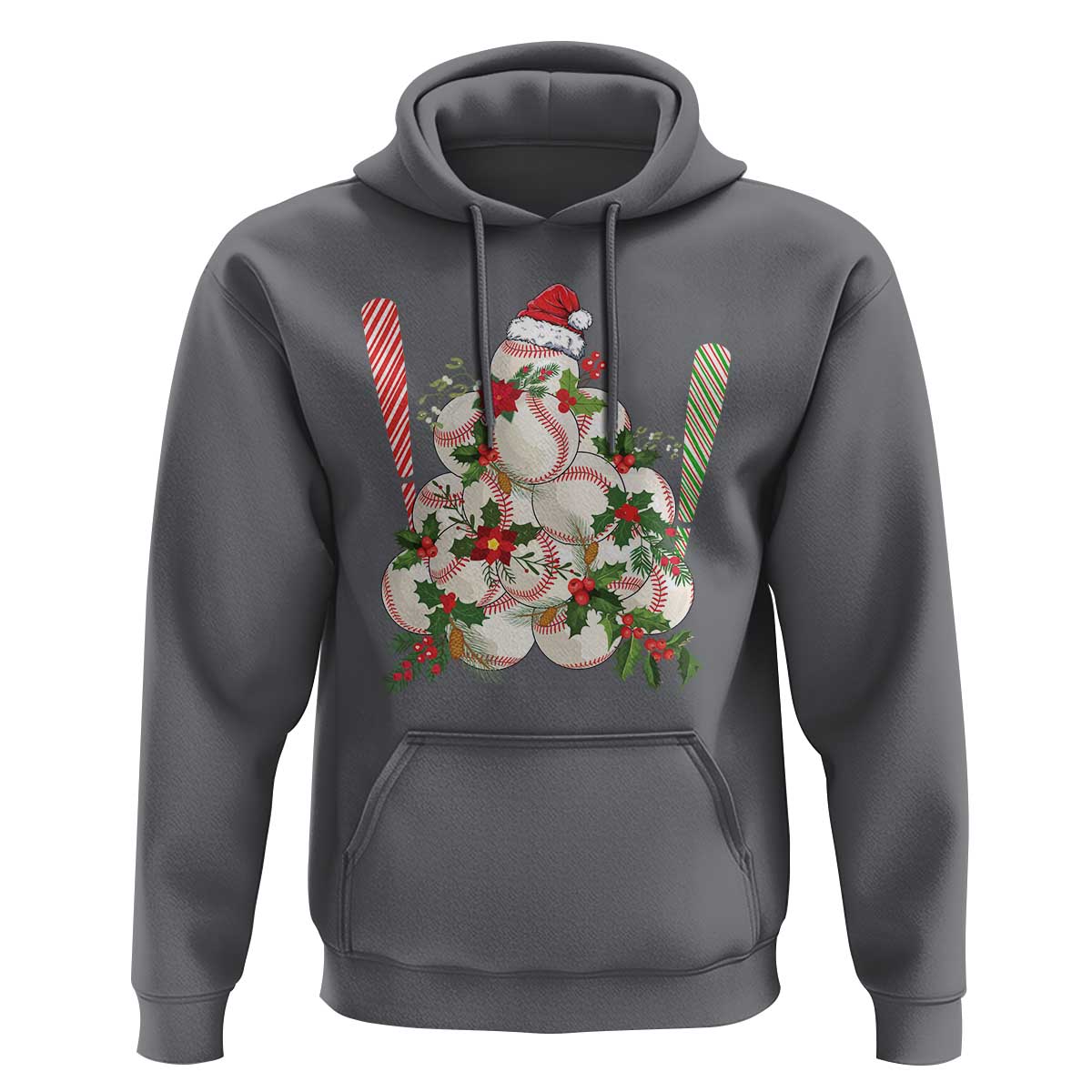 Funny Christmas Baseball Hoodie Santa Sports Balls Snow Xmas Tree