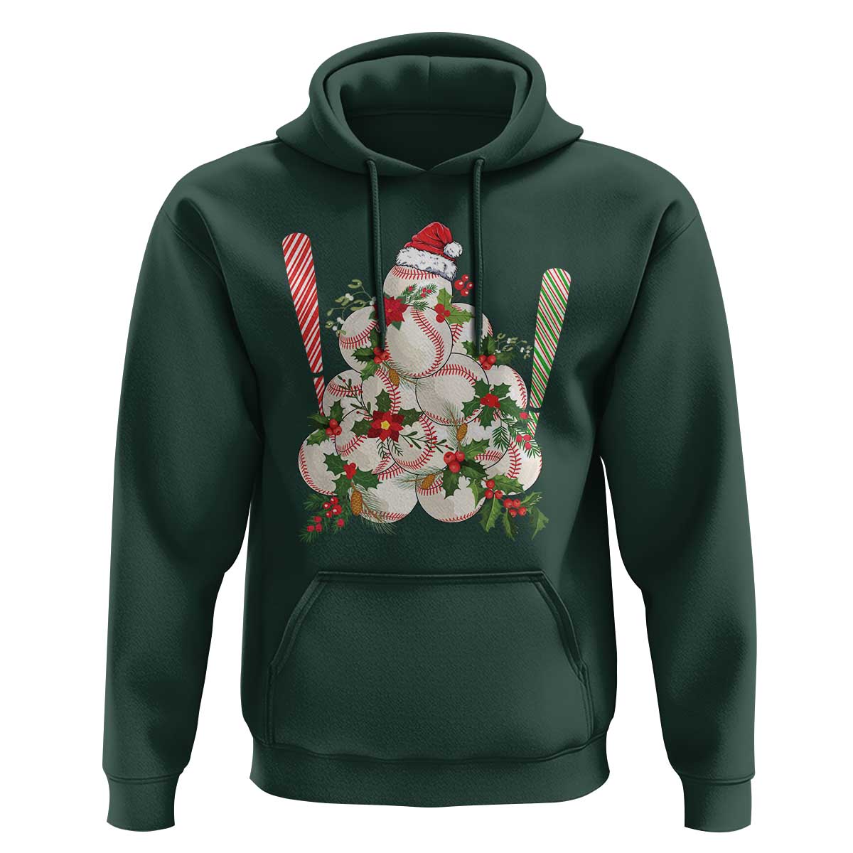 Funny Christmas Baseball Hoodie Santa Sports Balls Snow Xmas Tree