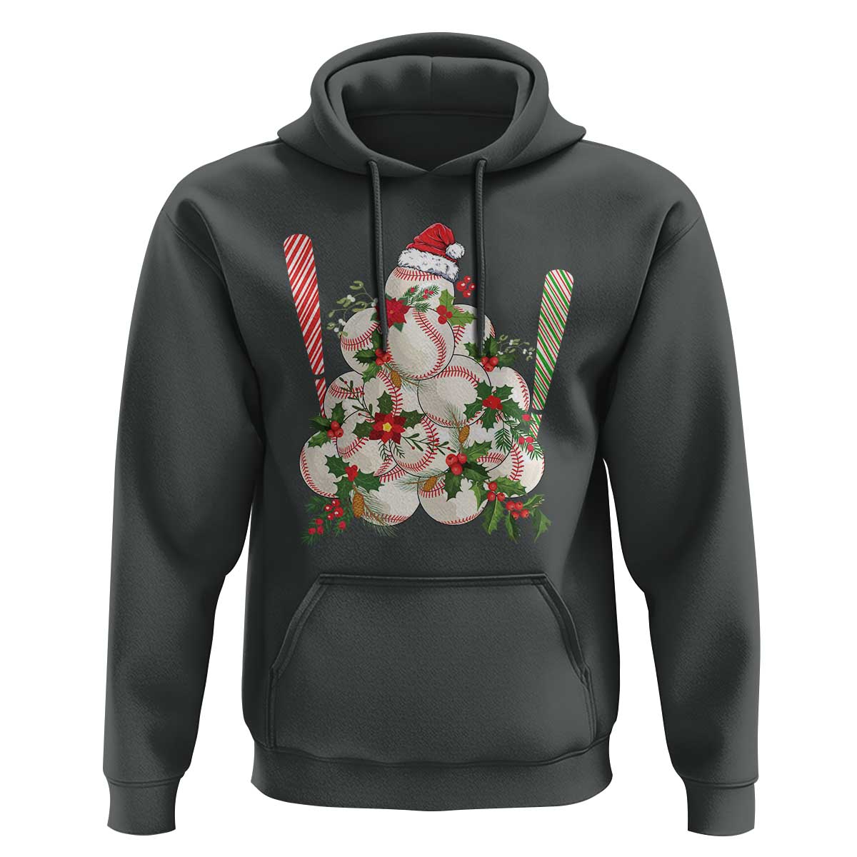 Funny Christmas Baseball Hoodie Santa Sports Balls Snow Xmas Tree