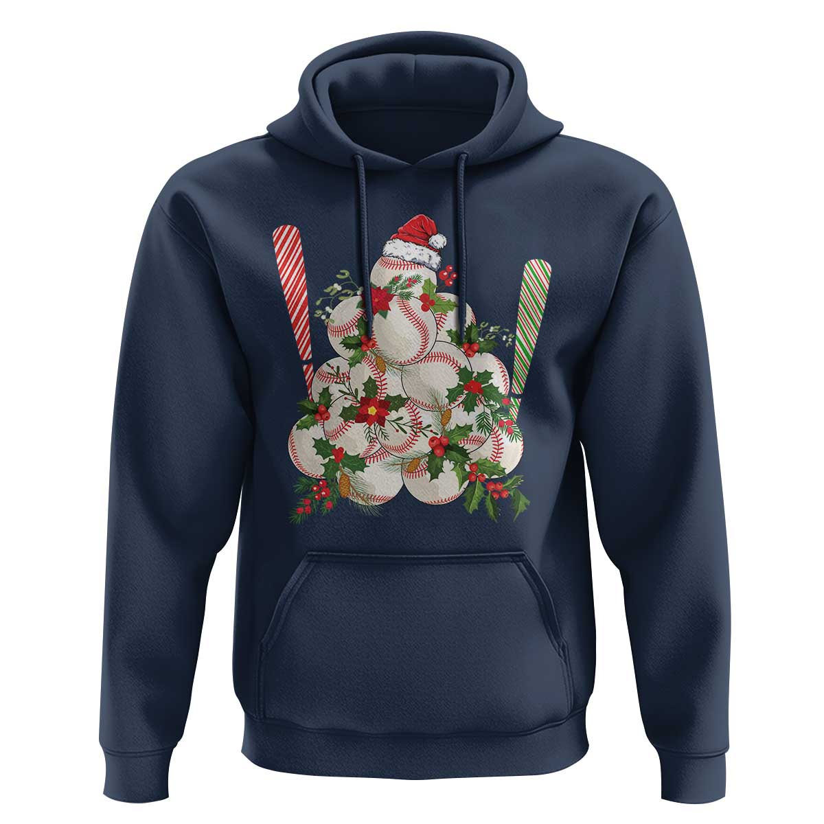 Funny Christmas Baseball Hoodie Santa Sports Balls Snow Xmas Tree