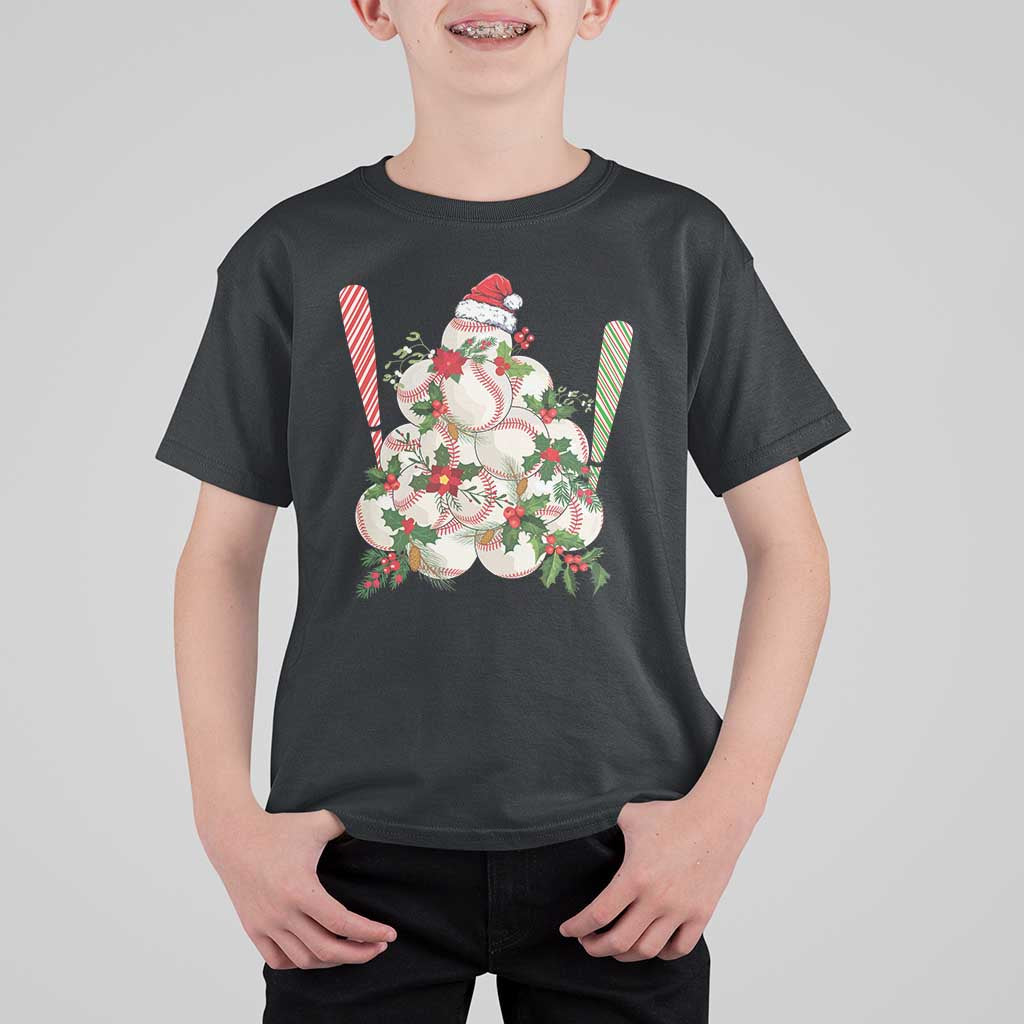 Funny Christmas Baseball T Shirt For Kid Santa Sports Balls Snow Xmas Tree - Wonder Print Shop
