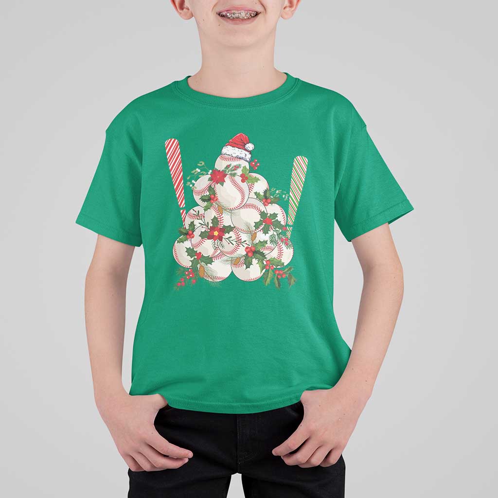 Funny Christmas Baseball T Shirt For Kid Santa Sports Balls Snow Xmas Tree - Wonder Print Shop