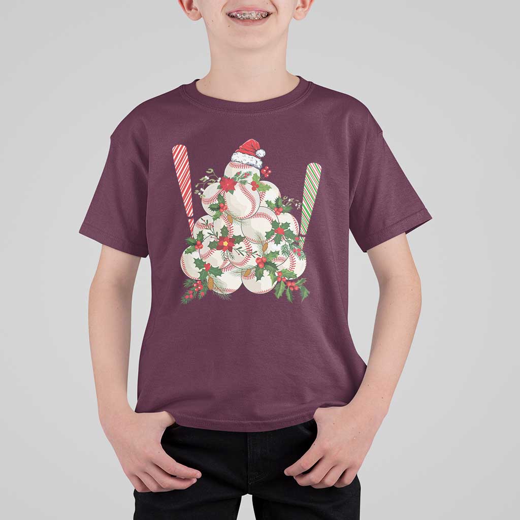 Funny Christmas Baseball T Shirt For Kid Santa Sports Balls Snow Xmas Tree - Wonder Print Shop