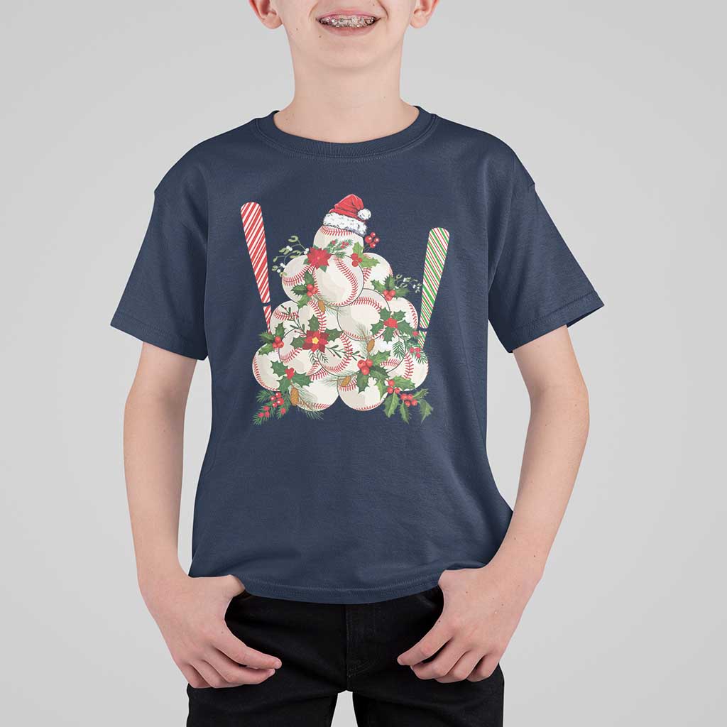 Funny Christmas Baseball T Shirt For Kid Santa Sports Balls Snow Xmas Tree - Wonder Print Shop