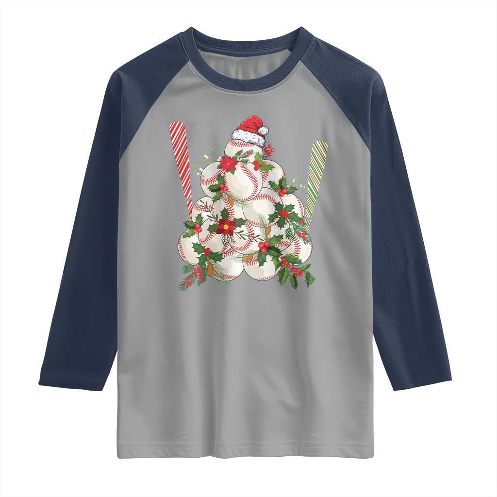 Funny Christmas Baseball Raglan Shirt Santa Sports Balls Snow Xmas Tree - Wonder Print Shop