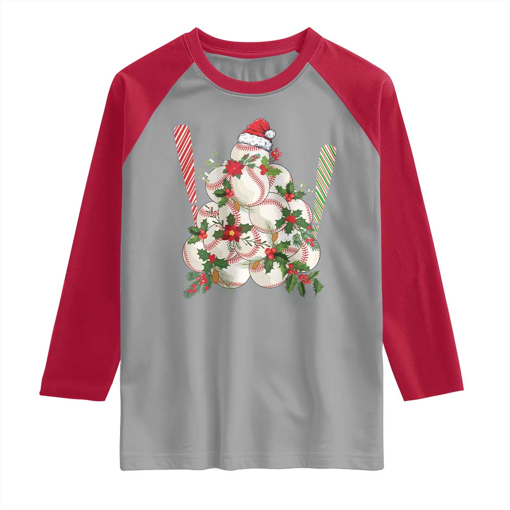 Funny Christmas Baseball Raglan Shirt Santa Sports Balls Snow Xmas Tree - Wonder Print Shop