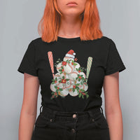 Funny Christmas Baseball T Shirt For Women Santa Sports Balls Snow Xmas Tree - Wonder Print Shop