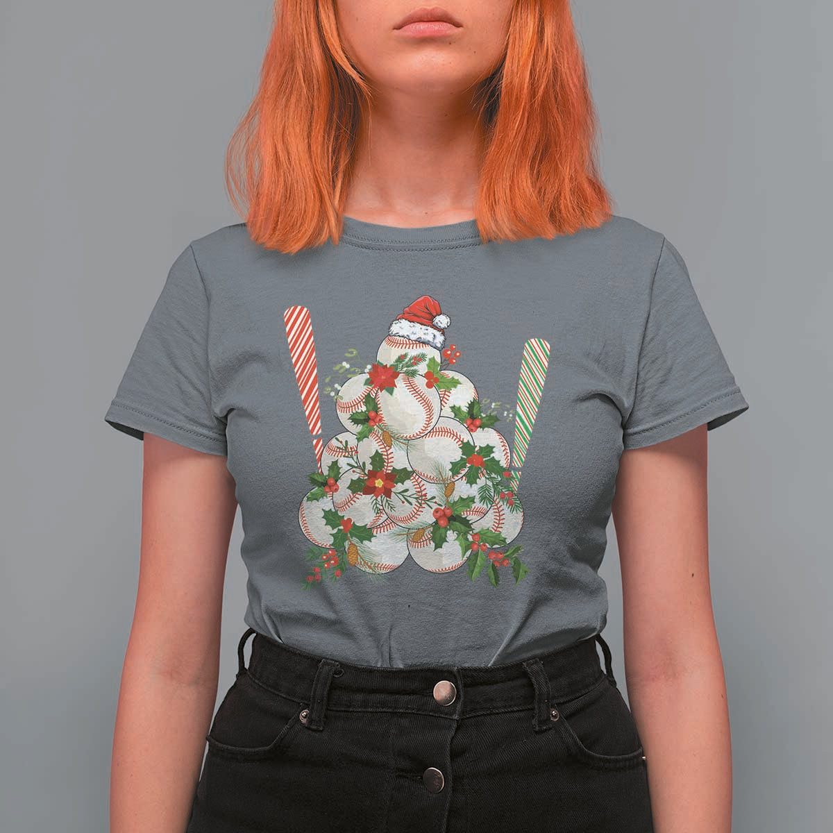 Funny Christmas Baseball T Shirt For Women Santa Sports Balls Snow Xmas Tree - Wonder Print Shop