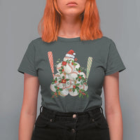 Funny Christmas Baseball T Shirt For Women Santa Sports Balls Snow Xmas Tree - Wonder Print Shop