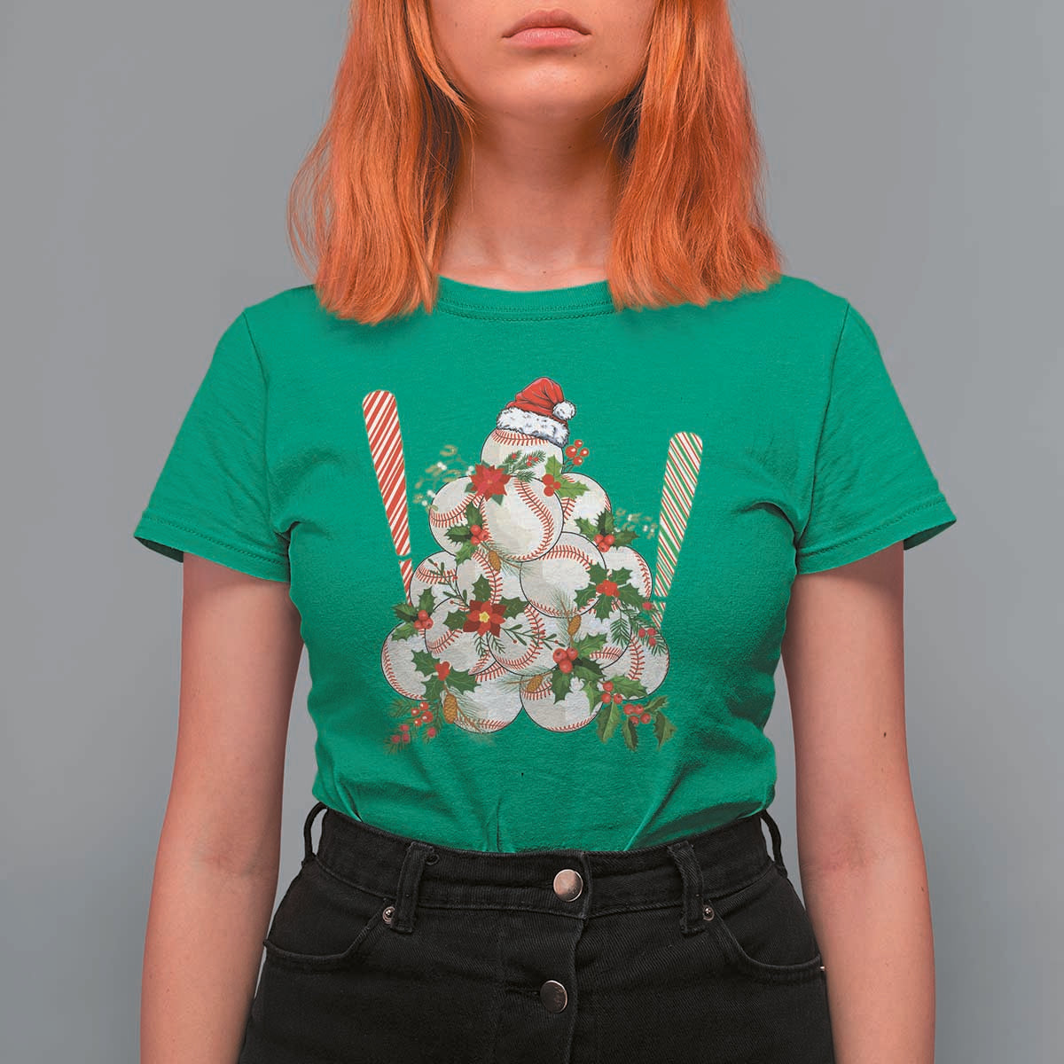 Funny Christmas Baseball T Shirt For Women Santa Sports Balls Snow Xmas Tree - Wonder Print Shop