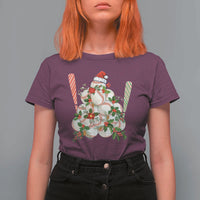 Funny Christmas Baseball T Shirt For Women Santa Sports Balls Snow Xmas Tree - Wonder Print Shop