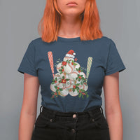 Funny Christmas Baseball T Shirt For Women Santa Sports Balls Snow Xmas Tree - Wonder Print Shop